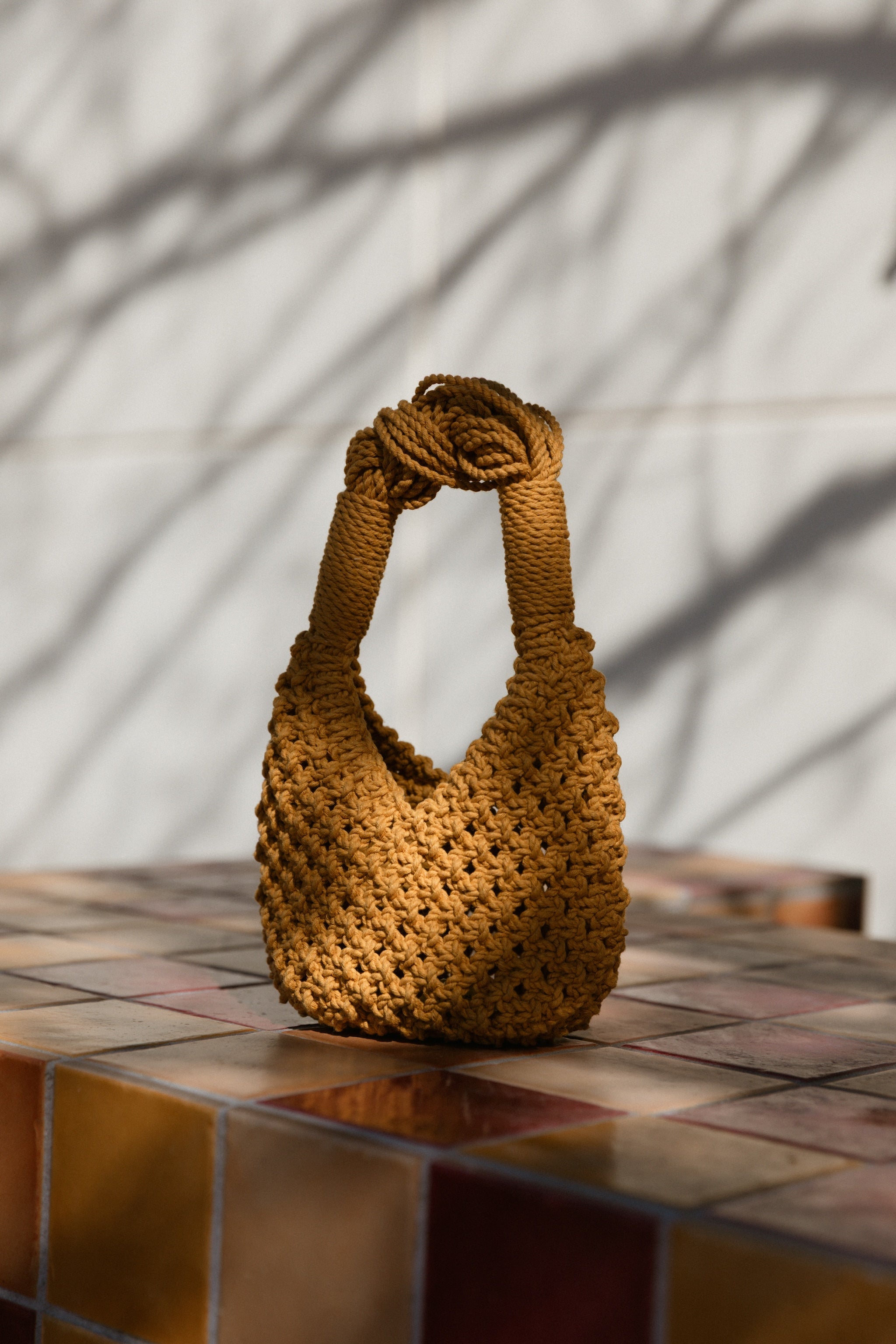 Lunakram Mustard Tassel Knitted Bag